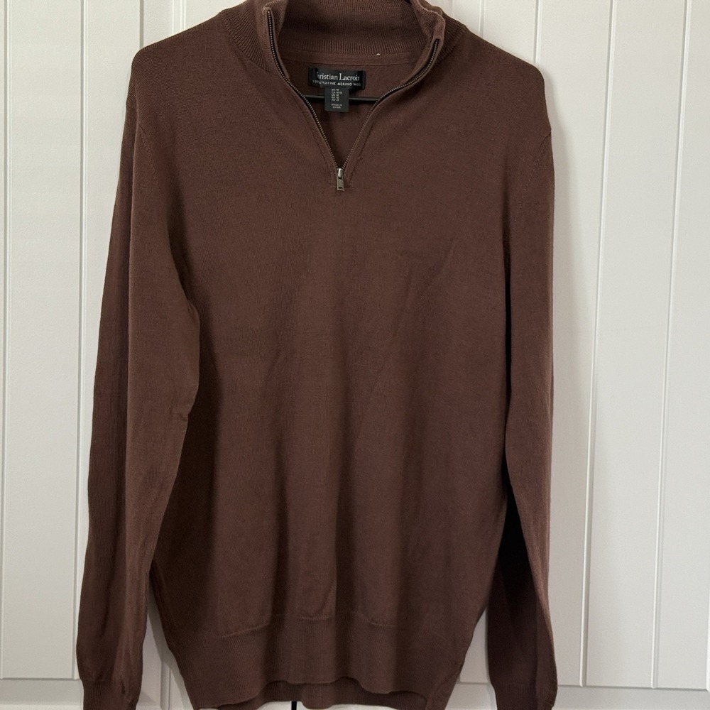 Christian‎ Lacroix Extra Fine Merino Wool Sweater Mens Medium Brown 1/4 Zip